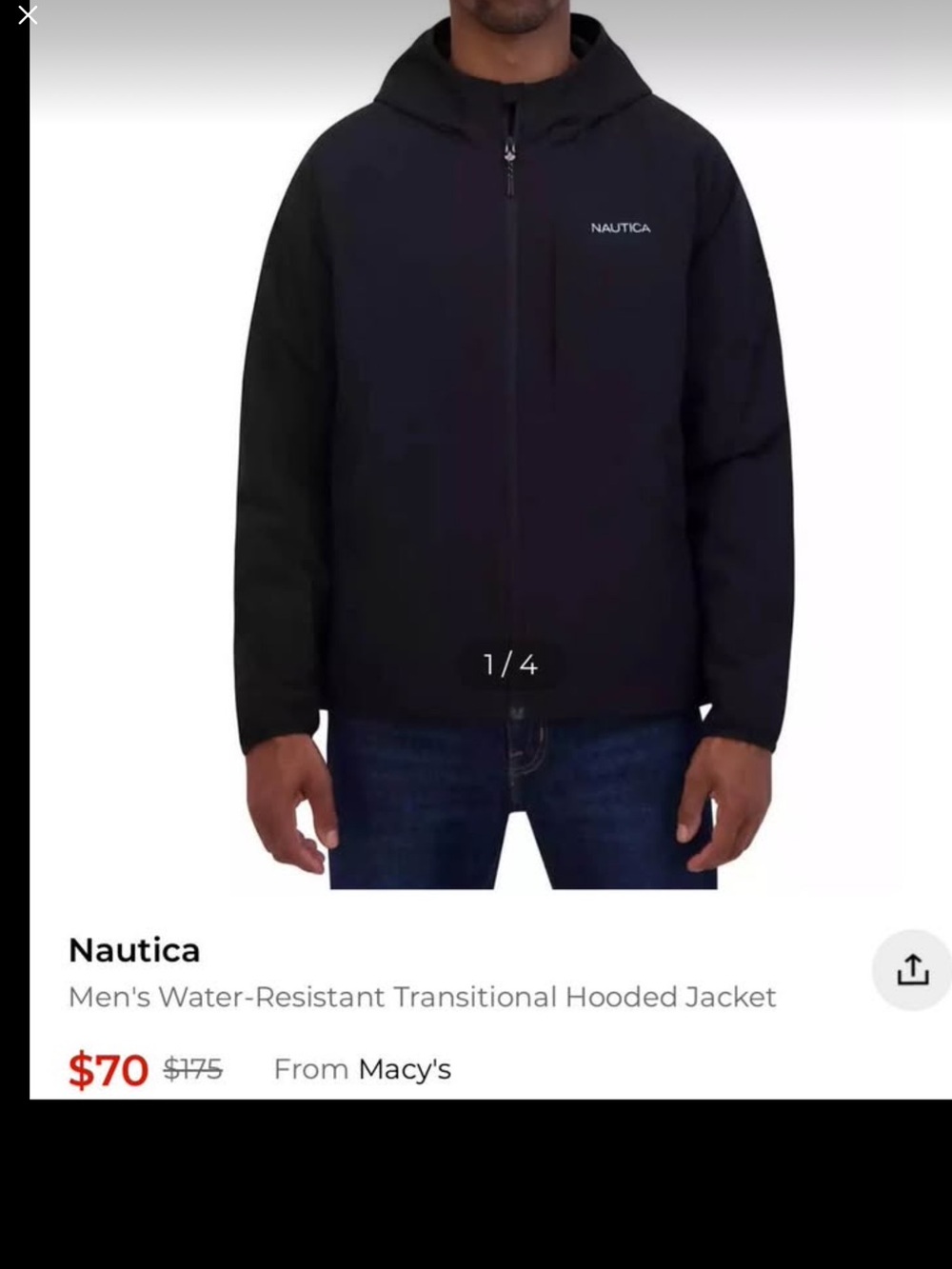 Nautica Men's Black Hooded Water-Resistant Jacket